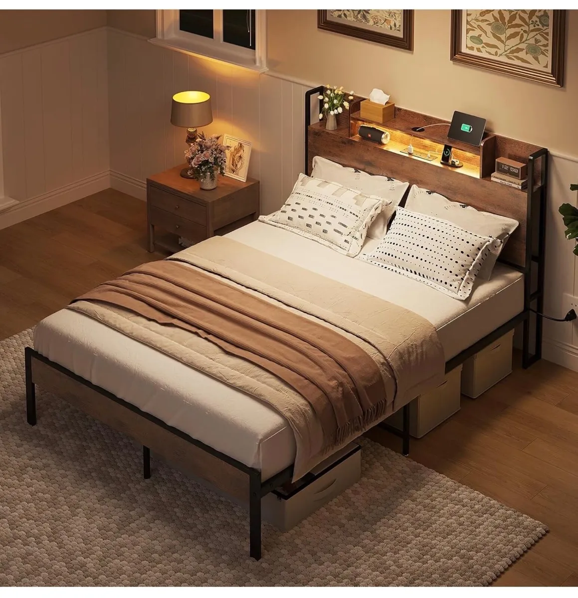 Double Bed Frame with Charging Station(2AC, 2USB) - Image 2