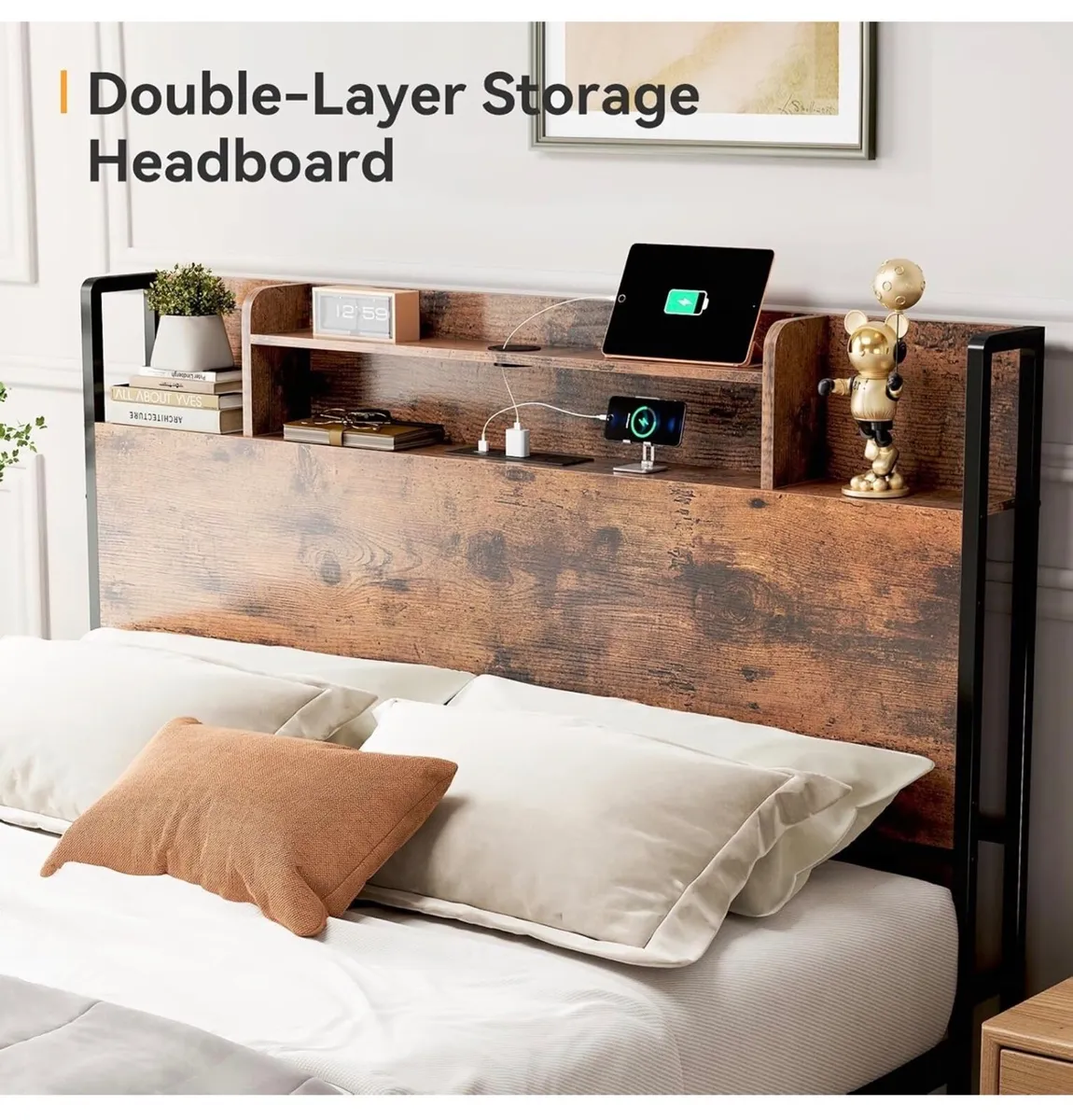 Double Bed Frame with Charging Station(2AC, 2USB) - Image 4