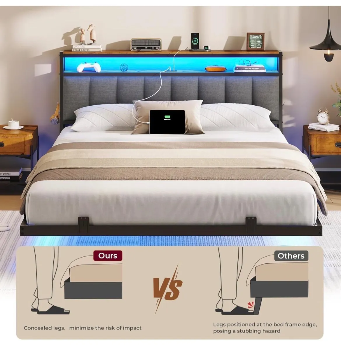 Double Bed Frame 135x190 cm with Floating Visual E - Image 4