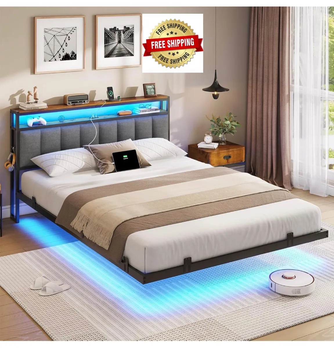 Double Bed Frame 135x190 cm with Floating Visual E - Image 1