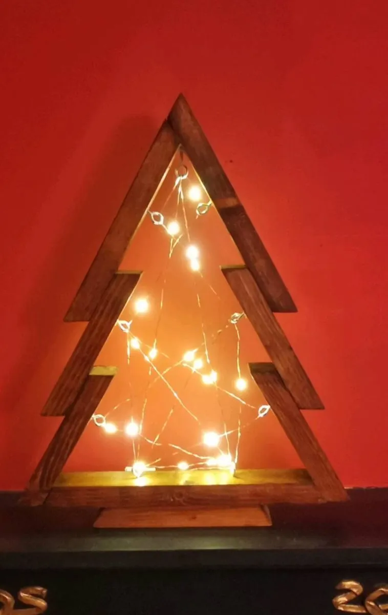 Handcrafted Wooden Christmas Trees with LED Lights - Image 2