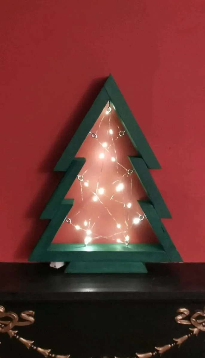 Handcrafted Wooden Christmas Trees with LED Lights - Image 1