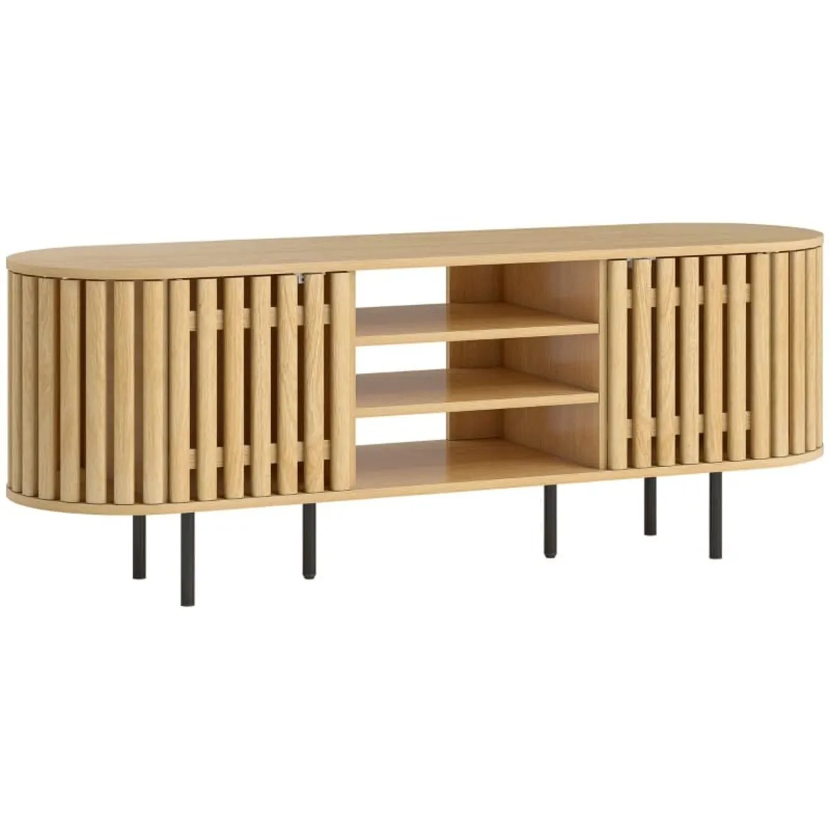 TV stand, TV cabinet for 152.4 cm TV, 2 slatted do - Image 1