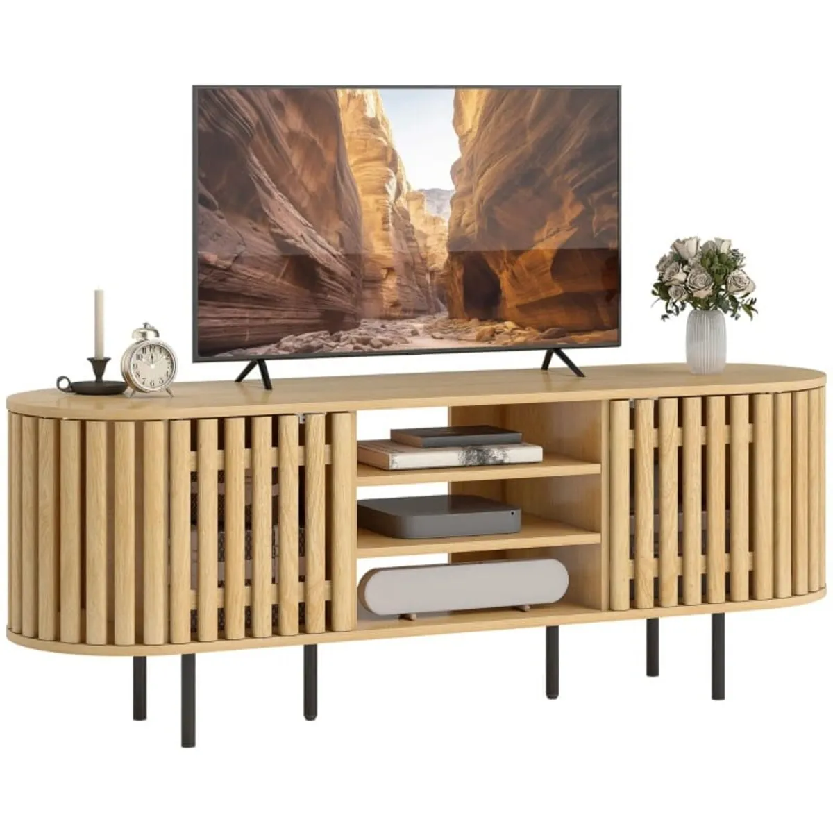 TV stand, TV cabinet for 152.4 cm TV, 2 slatted do - Image 2