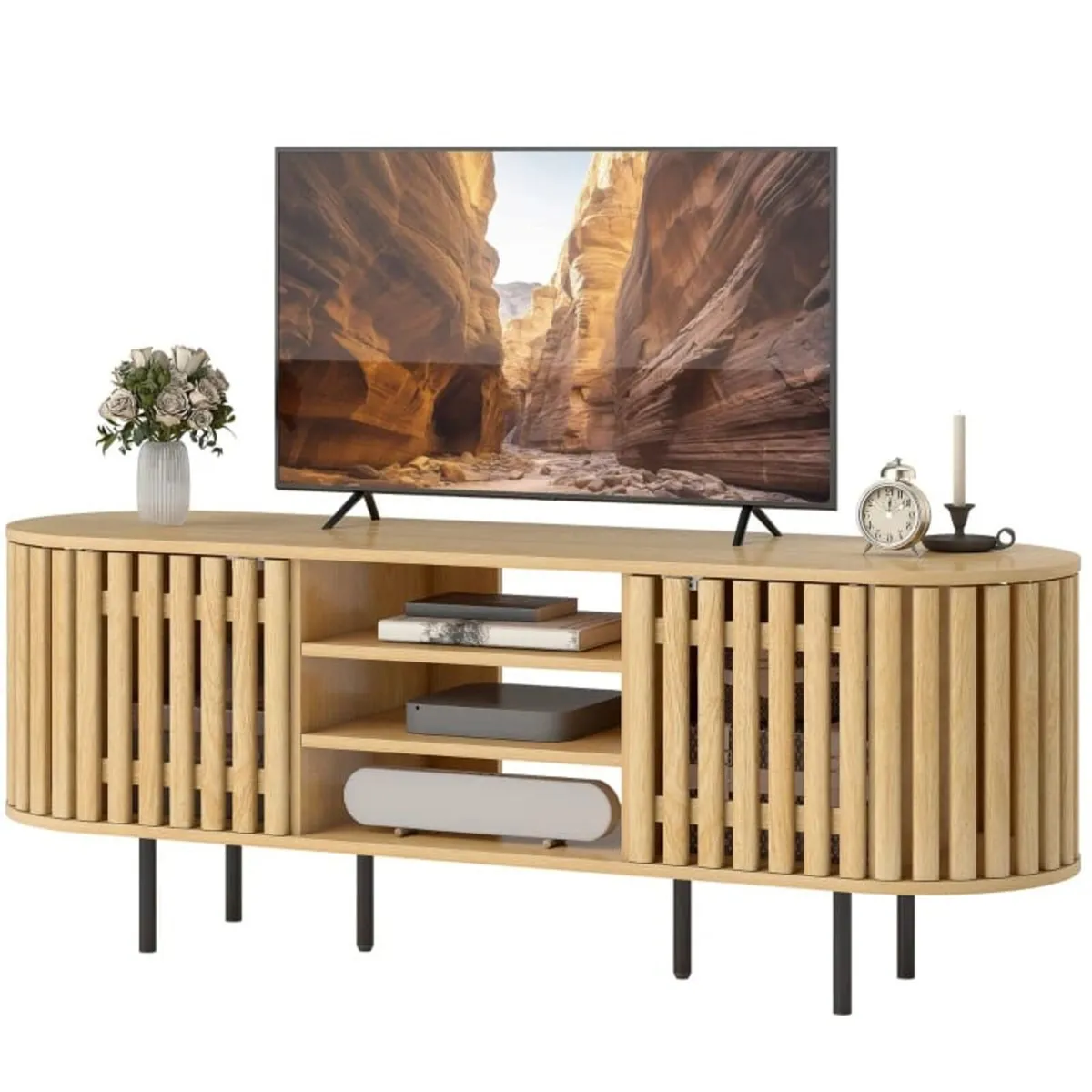 TV stand, TV cabinet for 152.4 cm TV, 2 slatted do - Image 4
