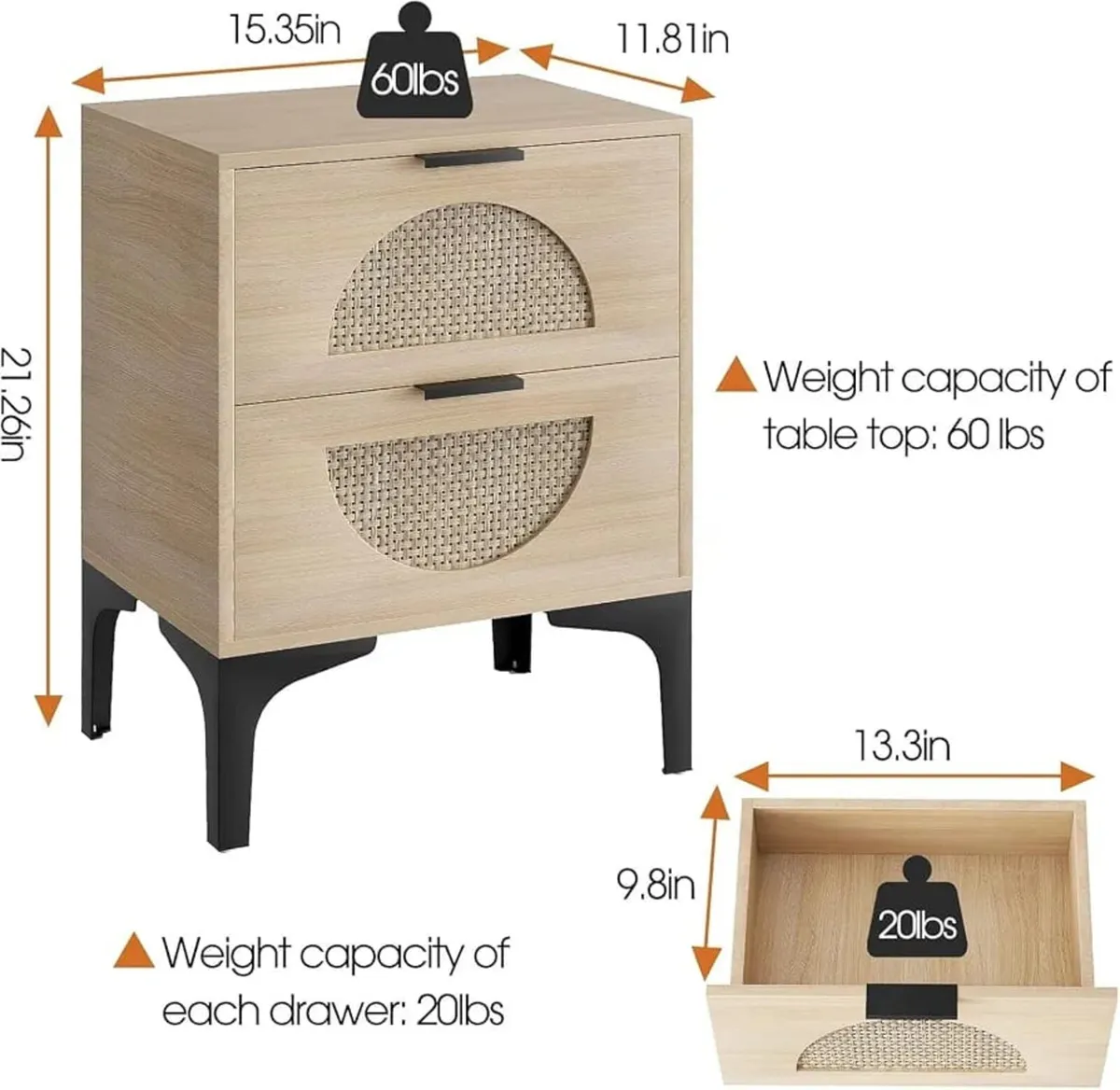 Bedside Table, Nightstand, Bed Side Table with Woo - Image 2