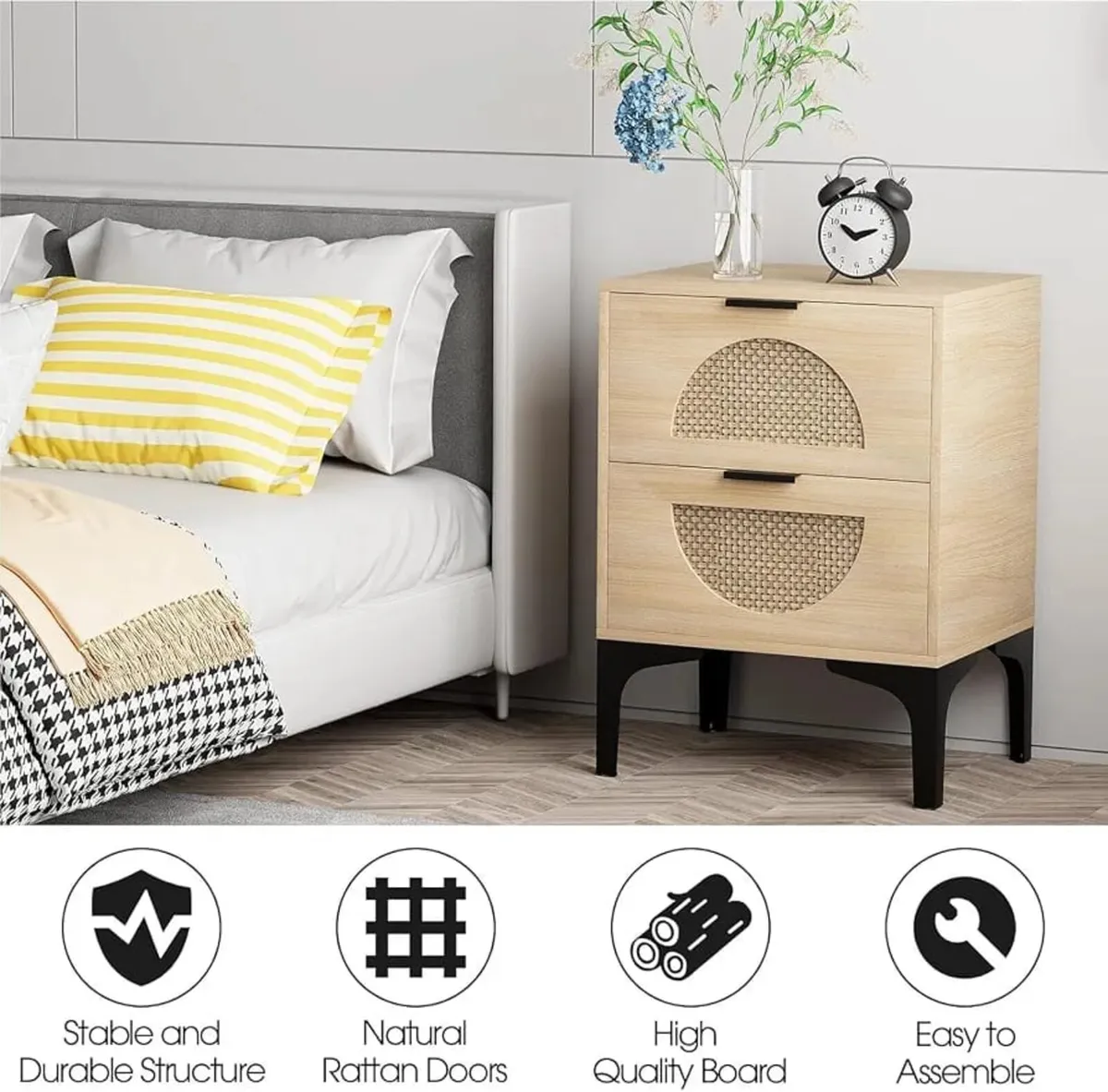 Bedside Table, Nightstand, Bed Side Table with Woo - Image 3