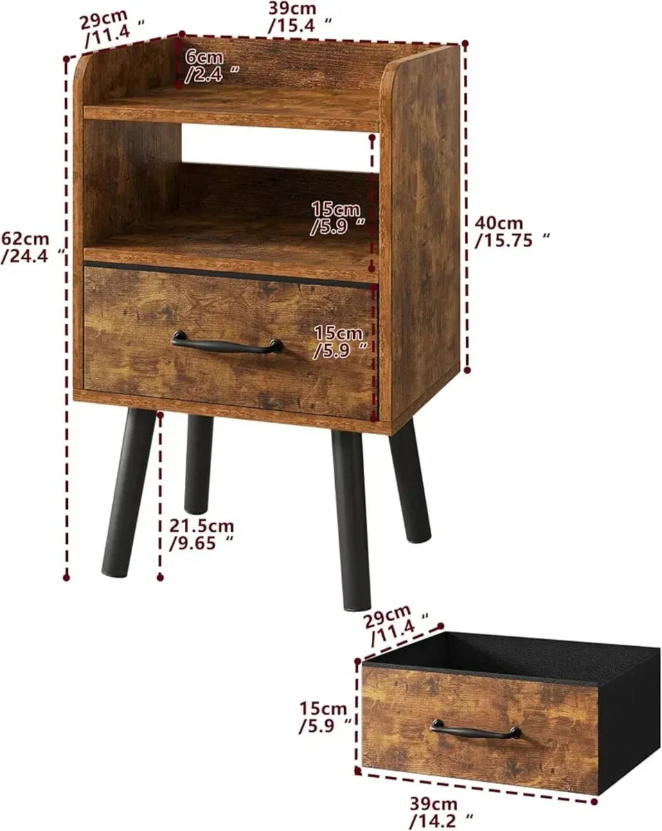Bedside Table Set of 2, Nightstand, Side Table, Wo - Image 2