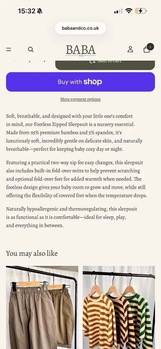 2x Bamboo 0-3 months baby sleepsuit sage+brown - Image 3