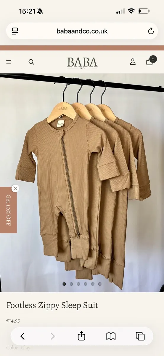 2x Bamboo 0-3 months baby sleepsuit sage+brown - Image 2