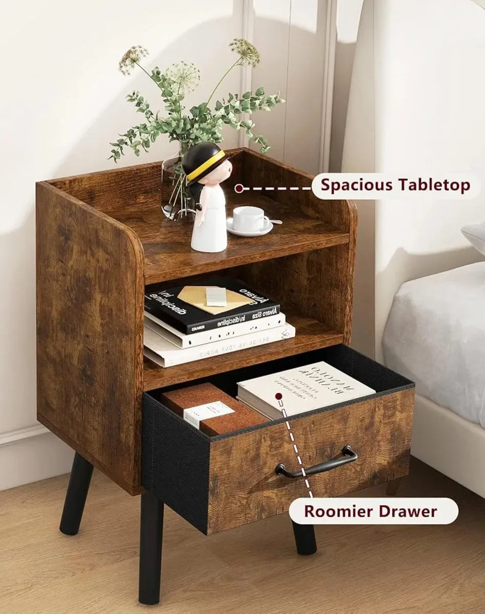 Bedside Table Set of 2, Nightstand, Side Table, Wo - Image 3
