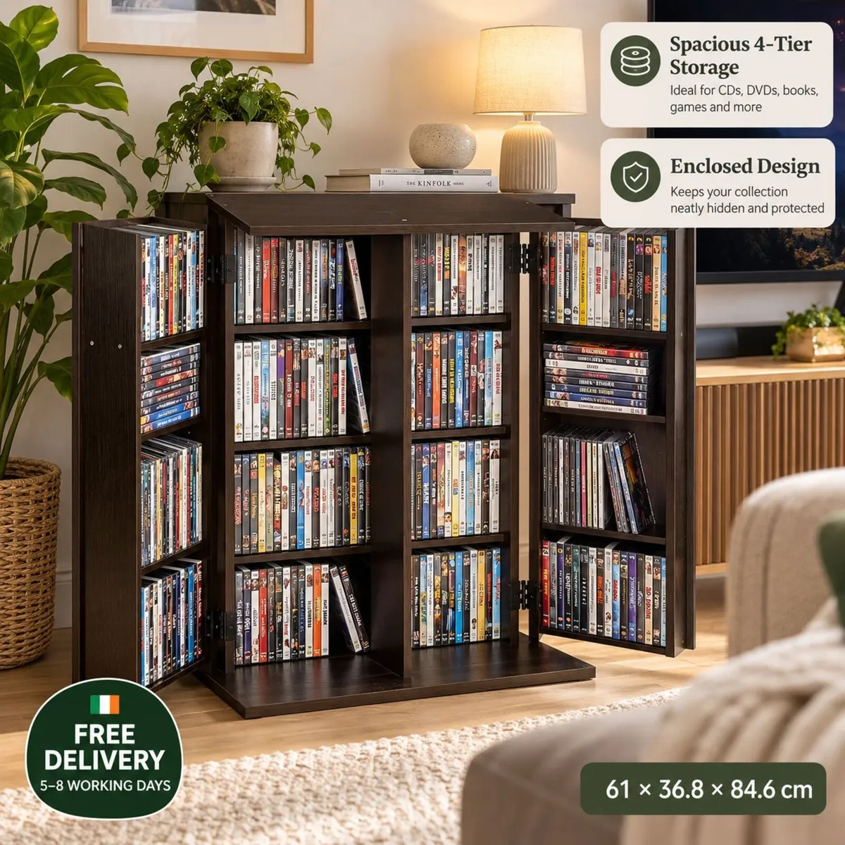 4 Tier Media Storage Cabinet Bookcase with Doors C - Image 1