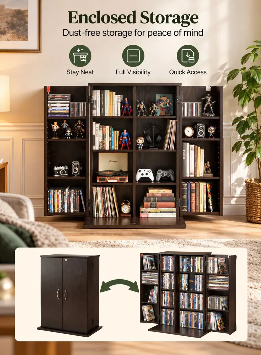 4 Tier Media Storage Cabinet Bookcase with Doors C - Image 2