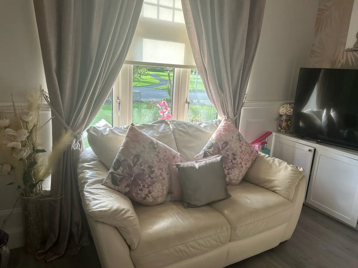 3 + 2 Cream Leather Sofa - Image 2
