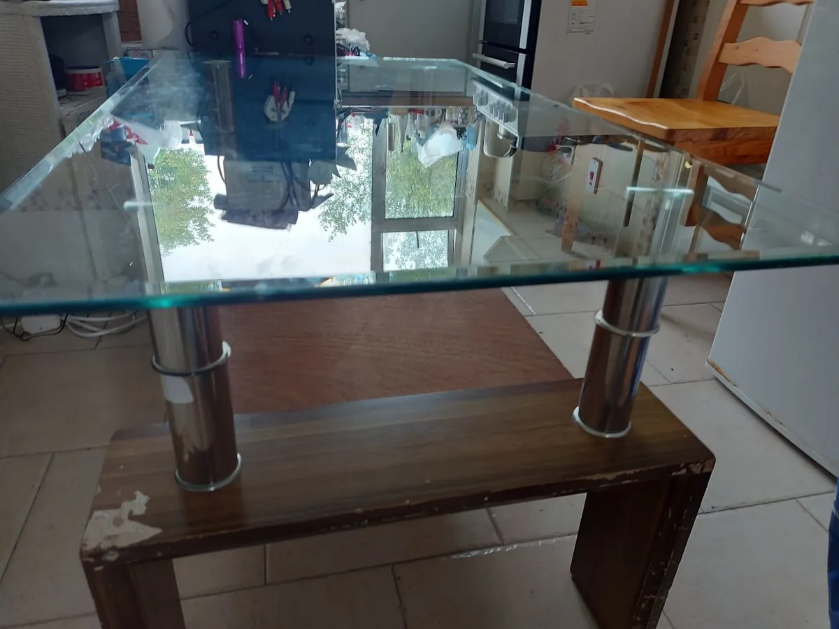 Glass Coffee Table with Timber Shelf - Image 3