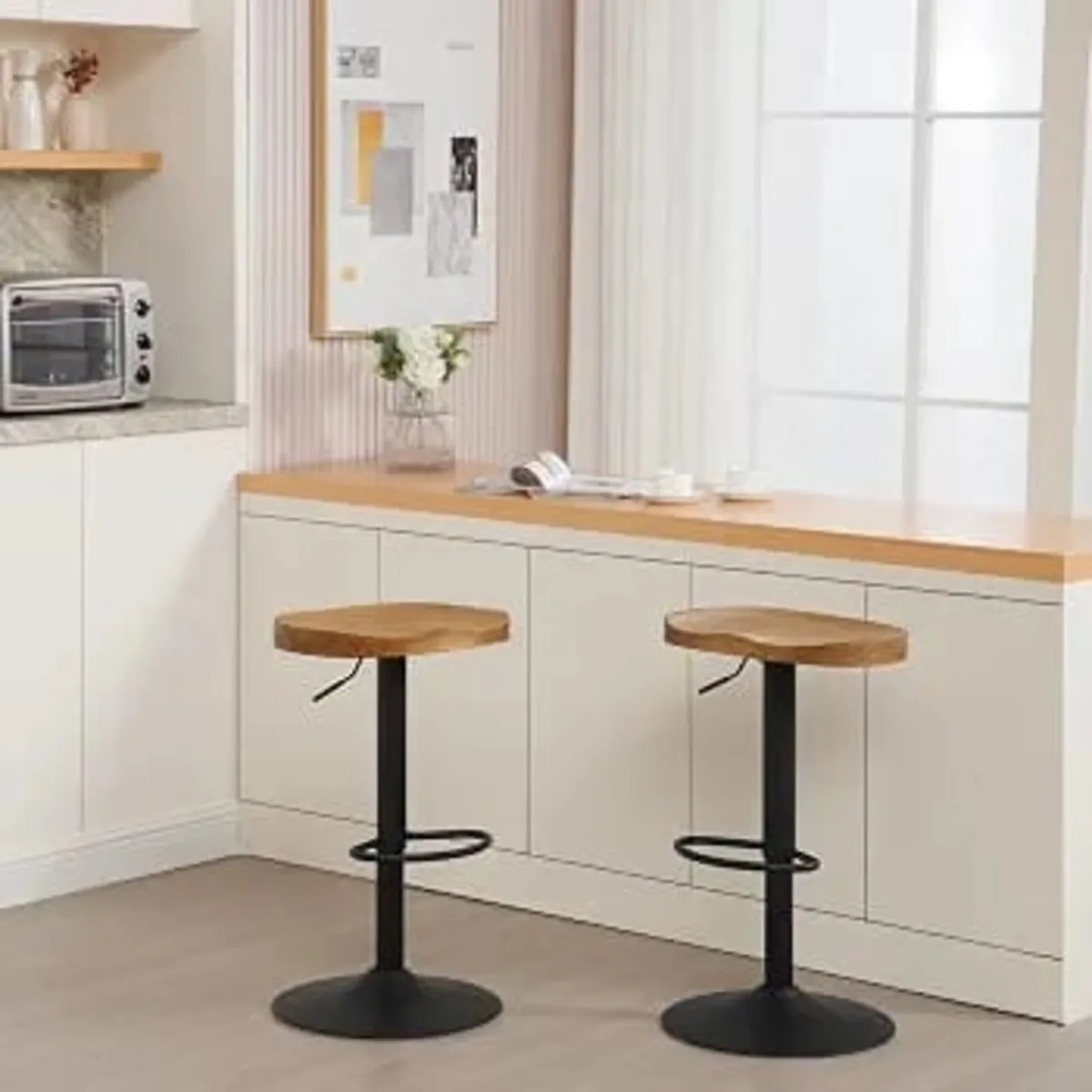 Breakfast Bar Stools Set of 2, Swivel Solid Wood S - Image 2