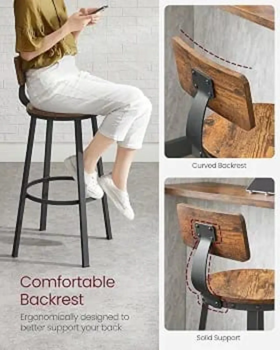 Bar Stools Set of 2, Kitchen Breakfast Bar Chairs, - Image 4
