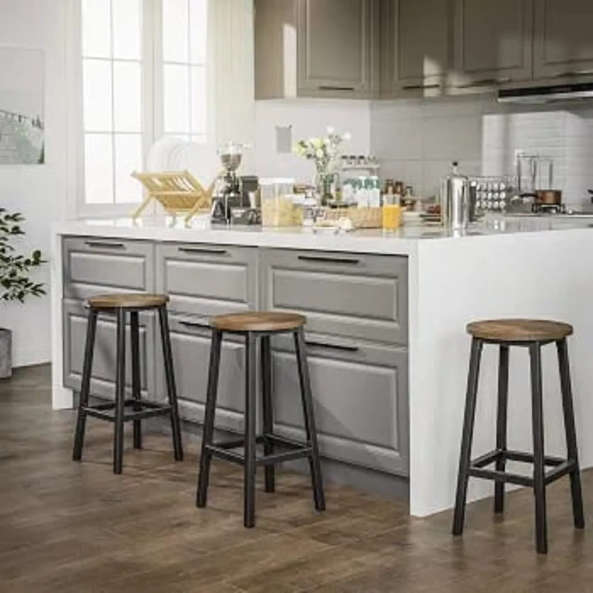Bar Stools Set of 2, Round Metal Kitchen Stools
Sm - Image 4