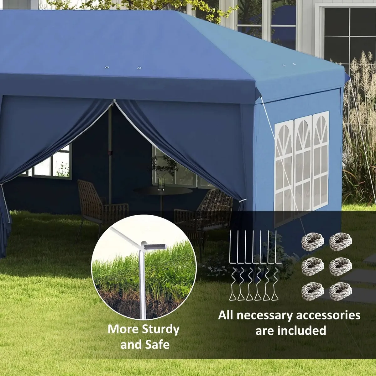 Gazebo Tent 3x6m Pop-Up Gazebo Blue with Walls - Image 4