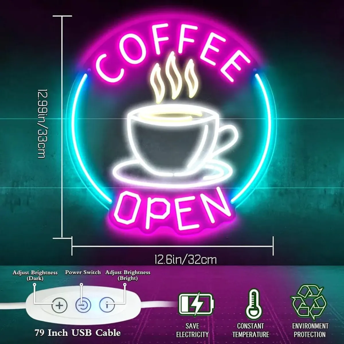 Coffee Open Neon Sign Light Up for Wall Decor USB - Image 2