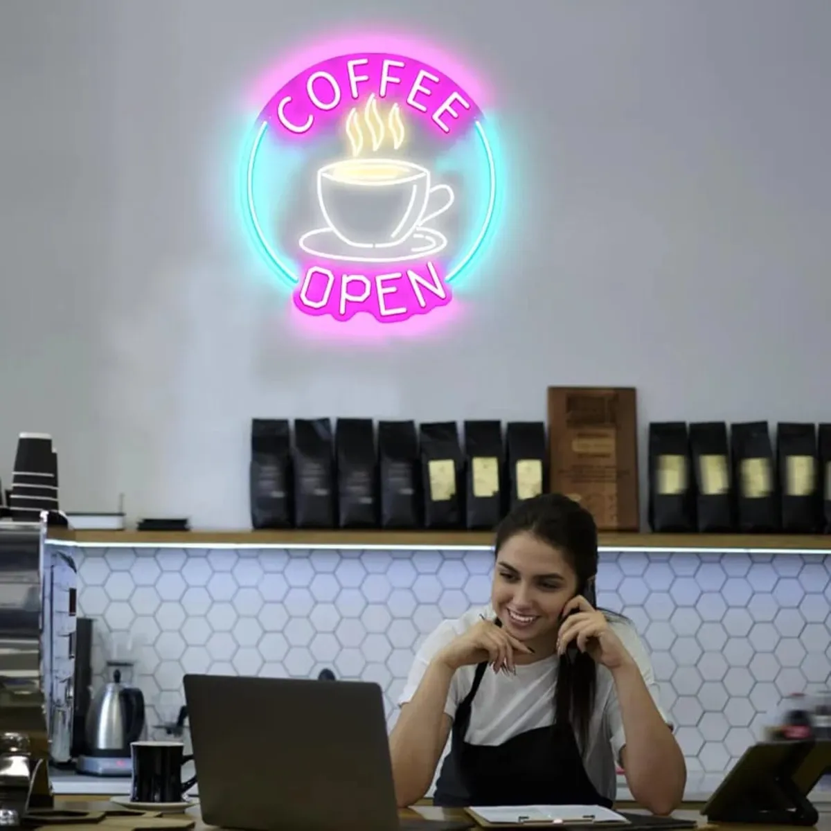 Coffee Open Neon Sign Light Up for Wall Decor USB - Image 3