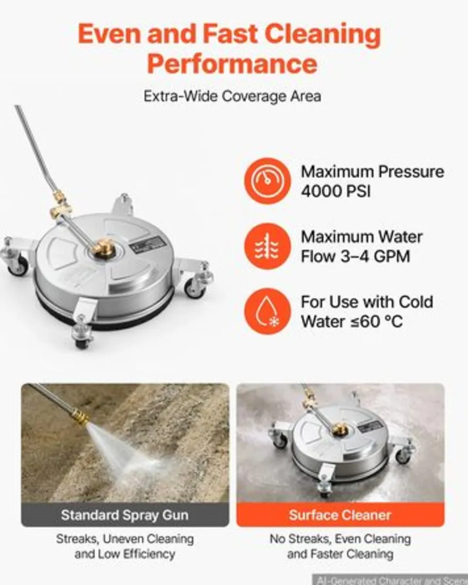 33 cm Pressure Washer Surface Cleaner with Wheels, - Image 2
