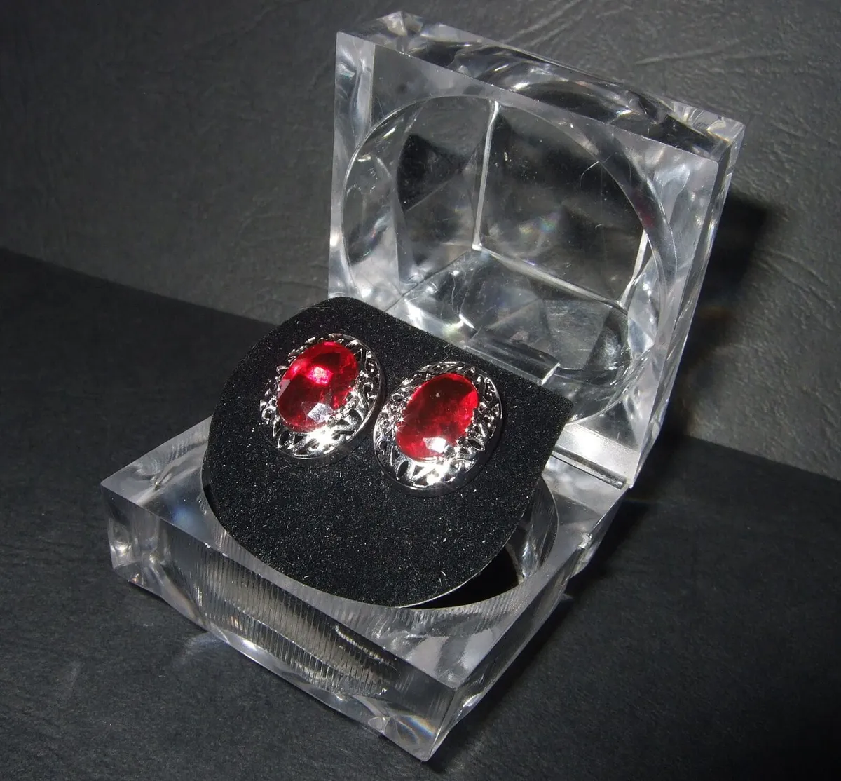 Vintage Pristine Silver Ruby-Red Stud Earrings - Image 3
