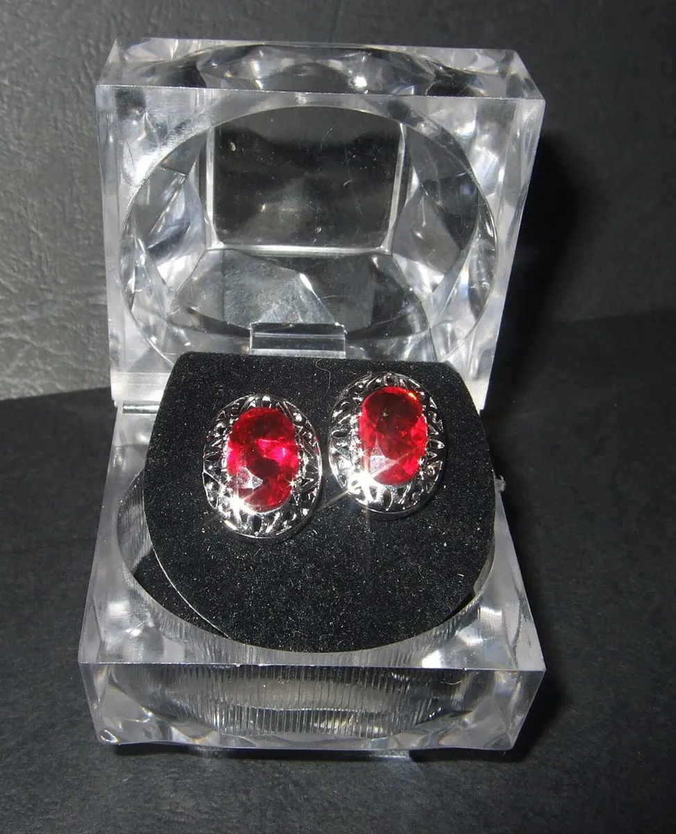 Vintage Pristine Silver Ruby-Red Stud Earrings - Image 1