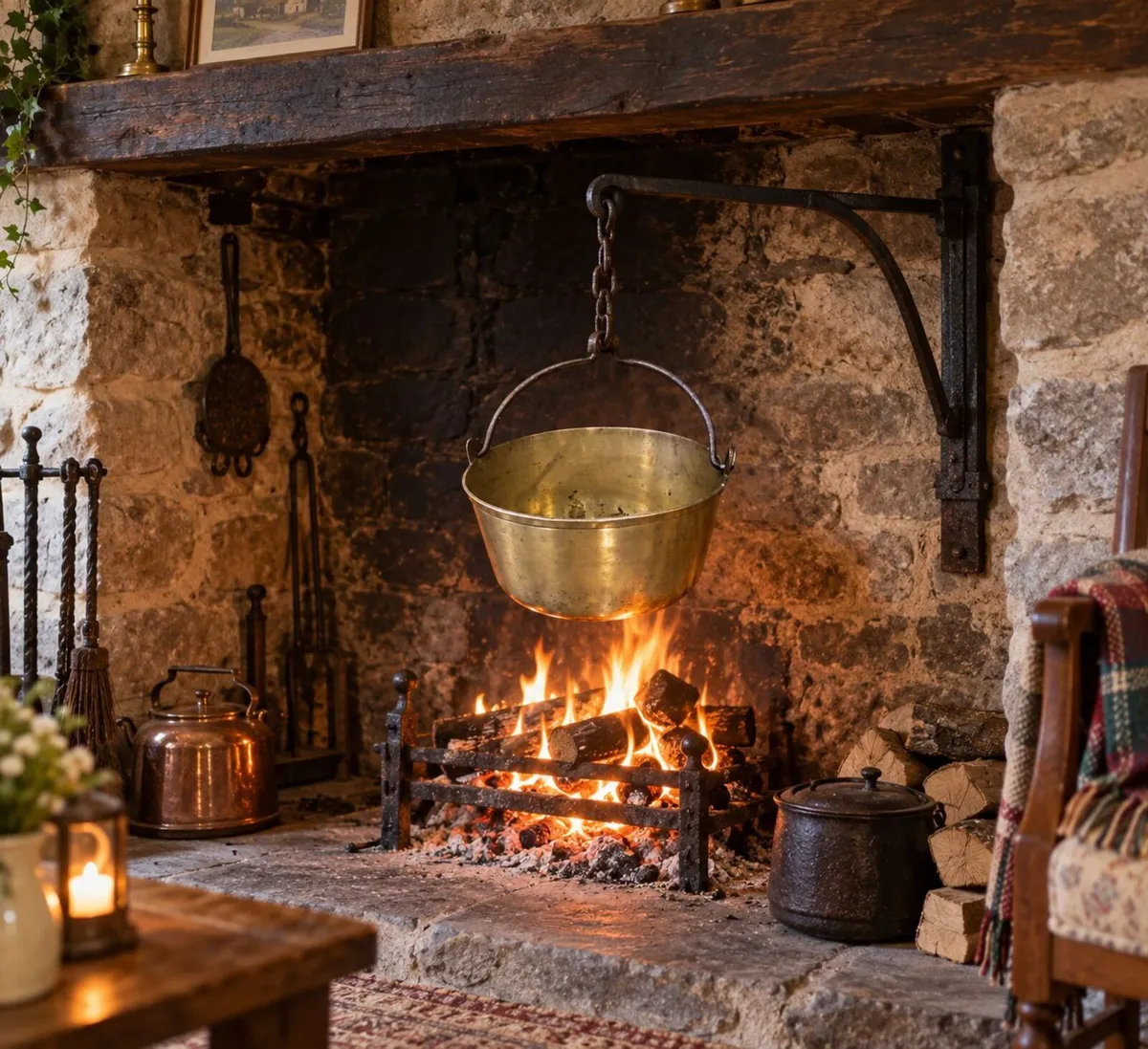 antique vintage BRASS POT CAULDRON cottage pub - Image 1
