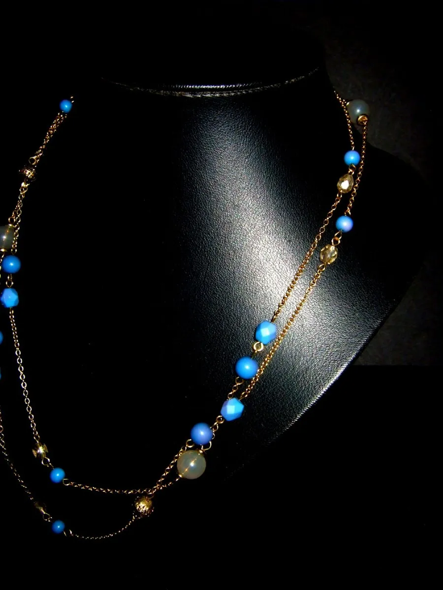Vintage Brown Thomas 46" Long Bead & Gold Necklace - Image 1