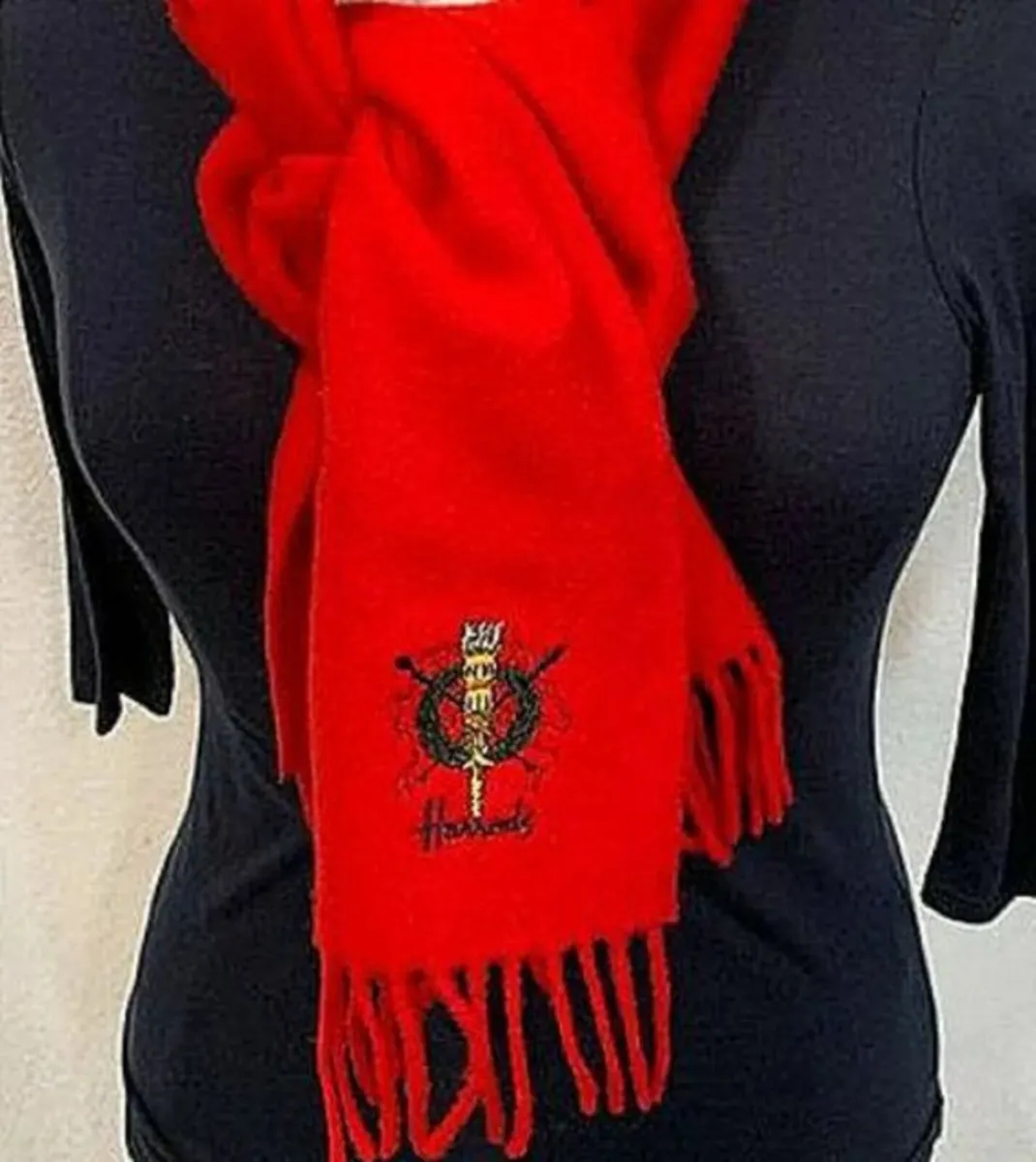 Authentic Harrods Red Wool Scarf–Pristine/Unworn - Image 1