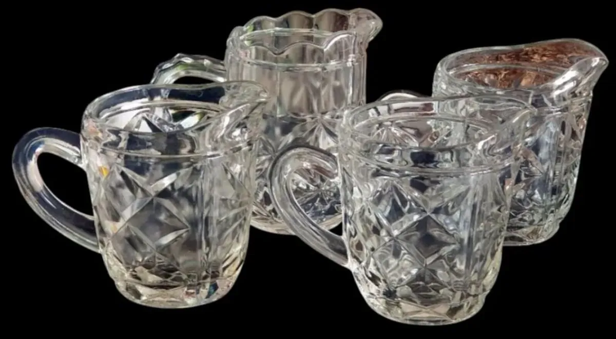 4 Pristine Vintage Pressed Glass Creamer Jugs - Image 2