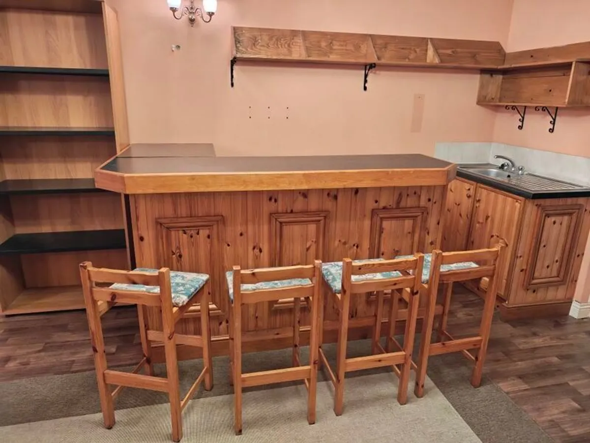 Solid Wooden Home Bar with 4 Bar Stools - Image 1