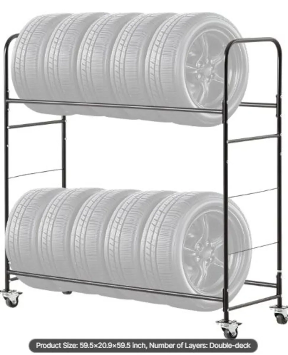Rolling Tire Storage Rack, 2-Shelf Tire Holder - Image 1