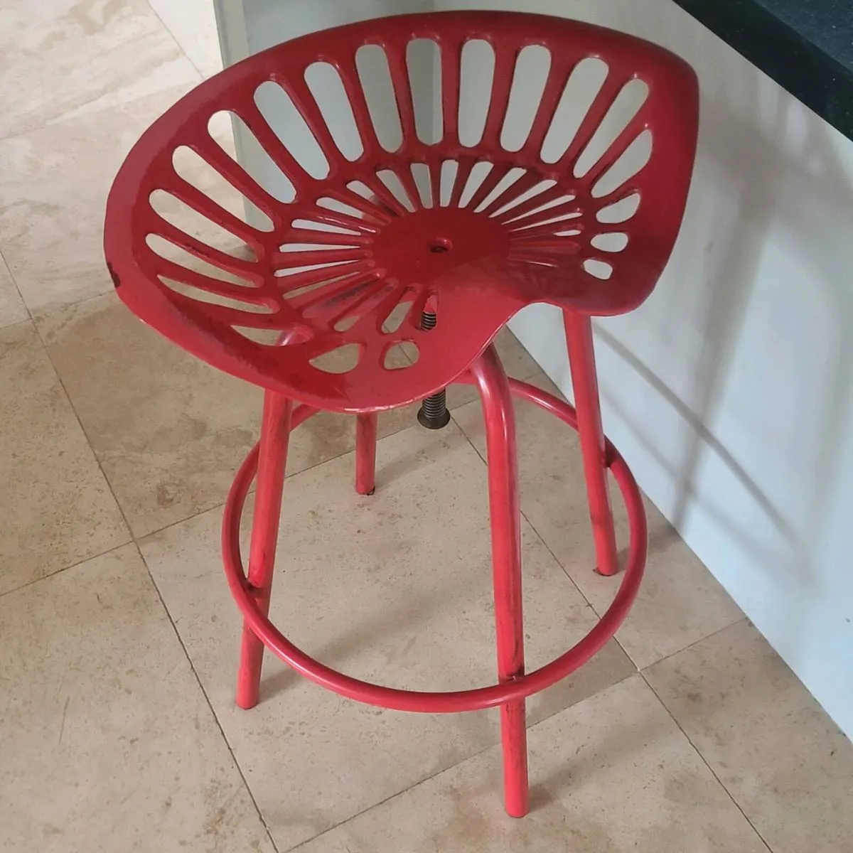 2 red iron tractor bar stools - Image 1