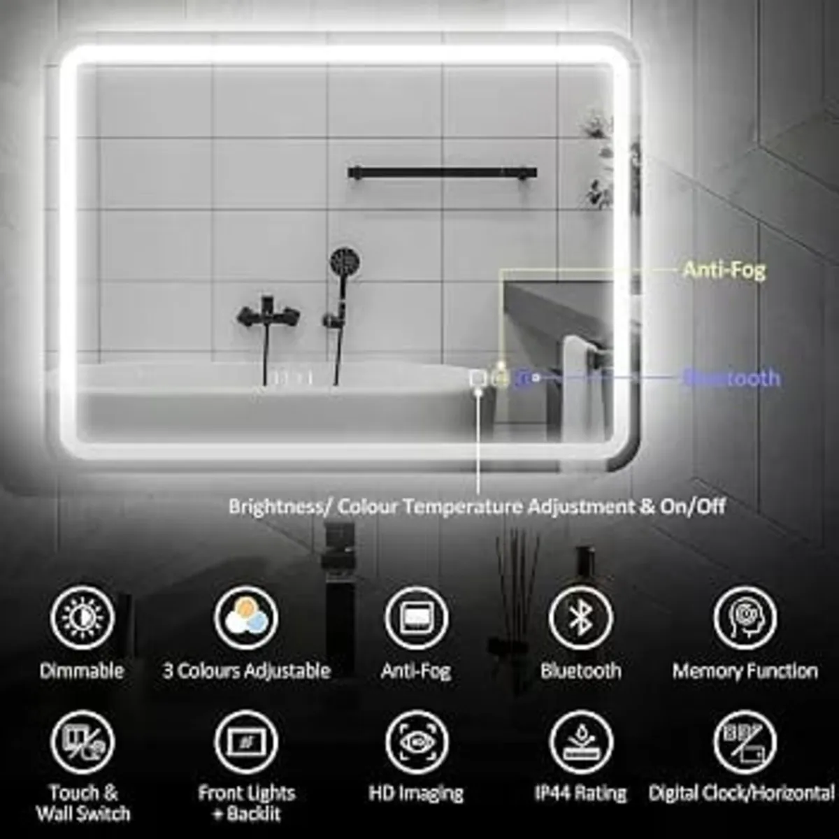 600 x 800 mm Bluetooth Bathroom Mirror with LED Li - Image 2