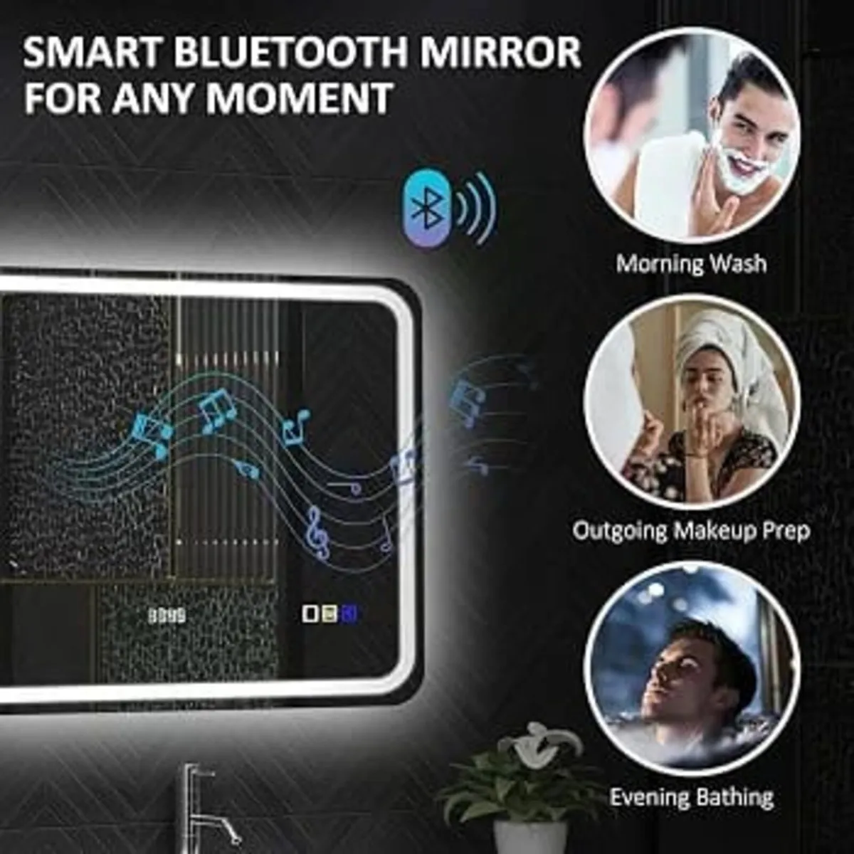 600 x 800 mm Bluetooth Bathroom Mirror with LED Li - Image 4
