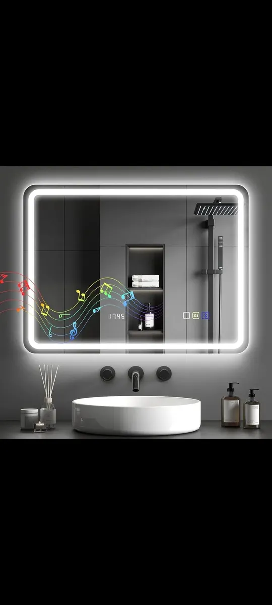 600 x 800 mm Bluetooth Bathroom Mirror with LED Li - Image 1