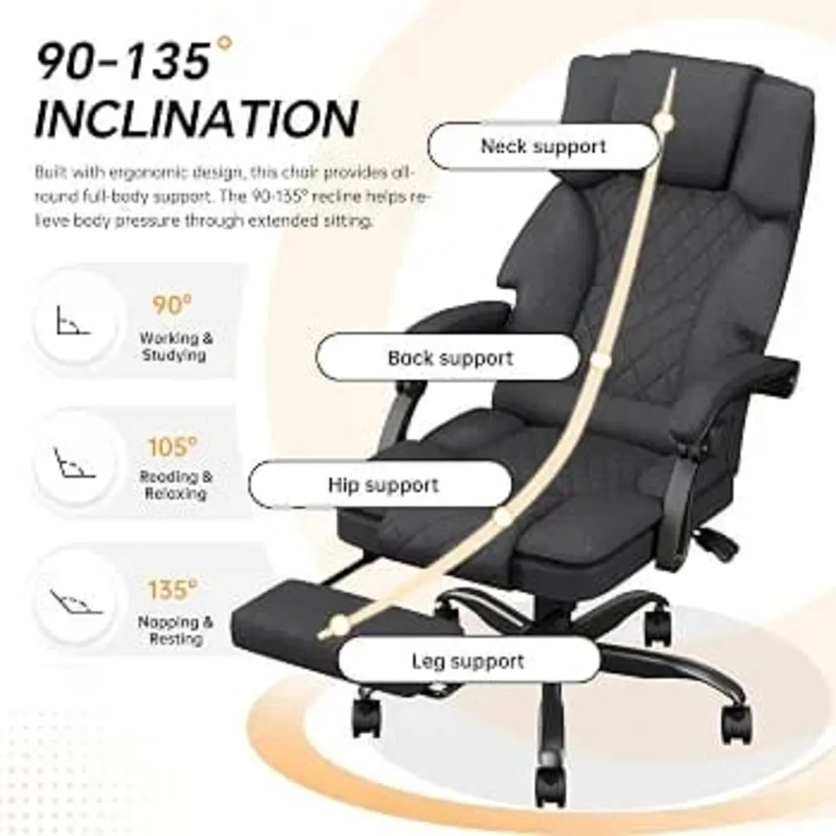 Ergonomic Office Chair, Wide Seat Recline Computer - Image 2