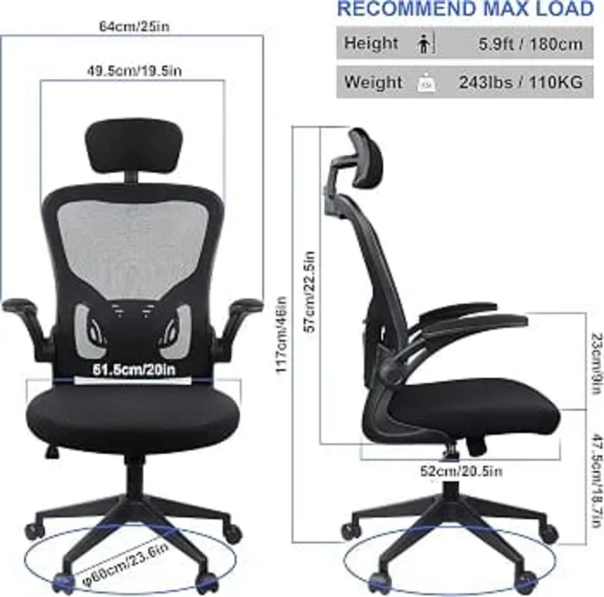 Office Chair Mesh Computer Chair with Adjustable H - Image 2