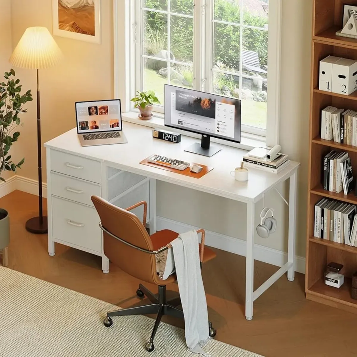 Computer Desk with Drawers, 120cm Office Desk with - Image 3
