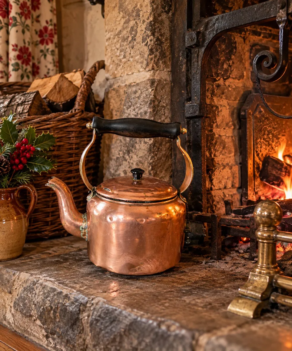 antique vintage kettle COPPER cottage pub rustic - Image 1