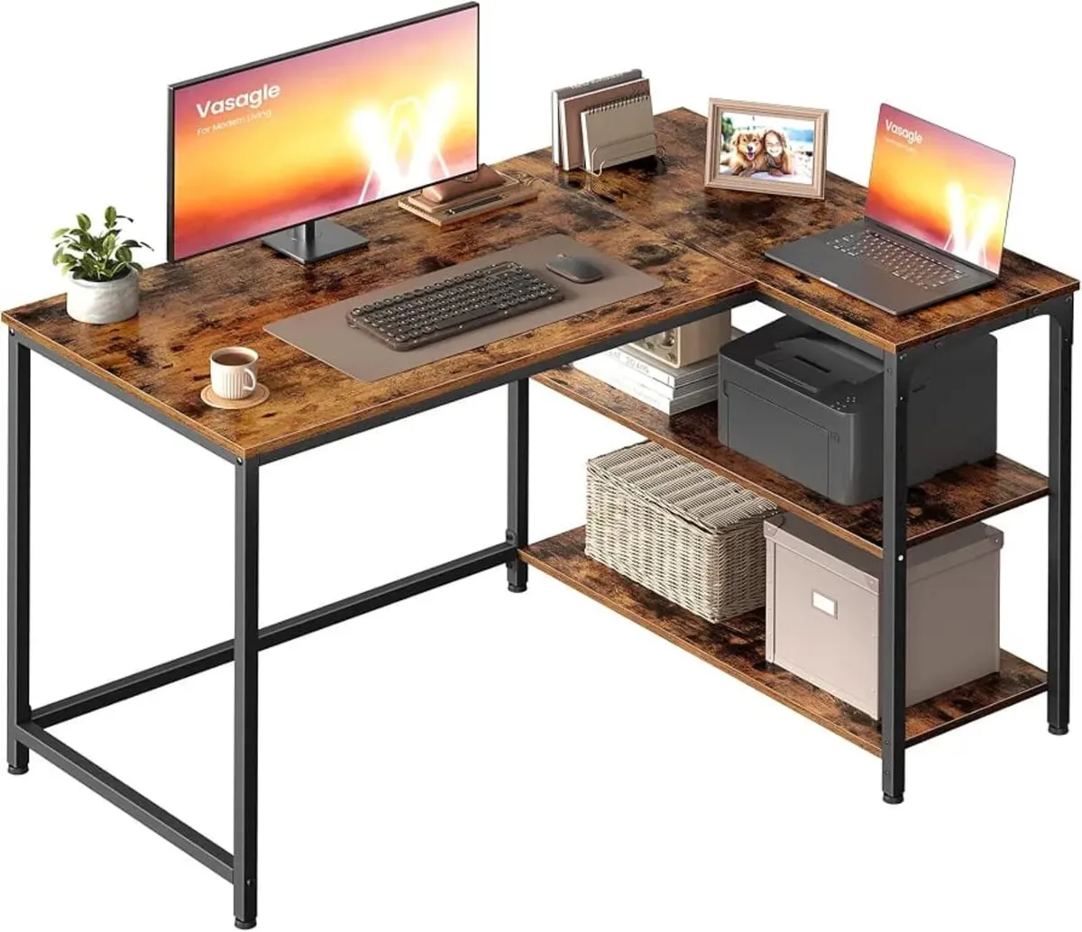L Shaped Computer Desk, Corner Table with Storage, - Image 1