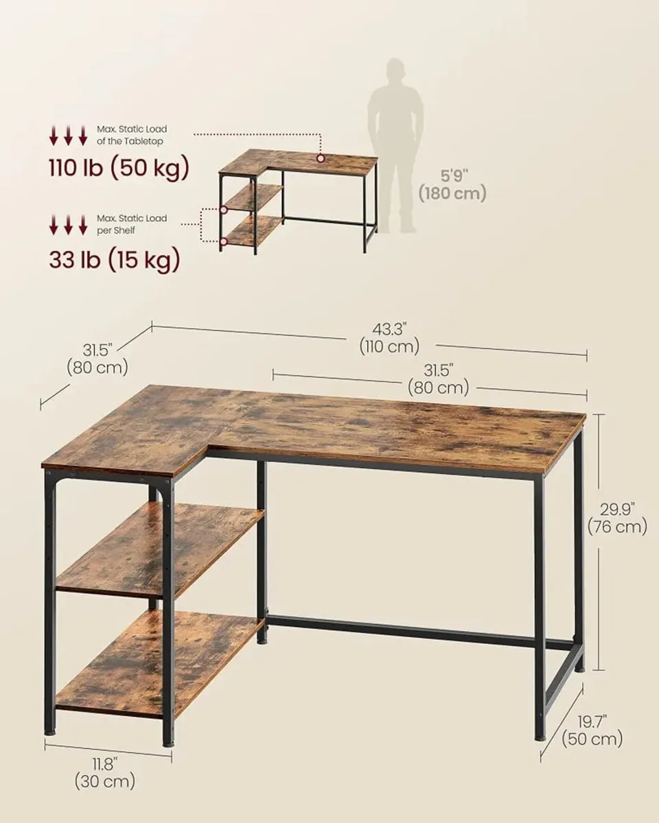L Shaped Computer Desk, Corner Table with Storage, - Image 2