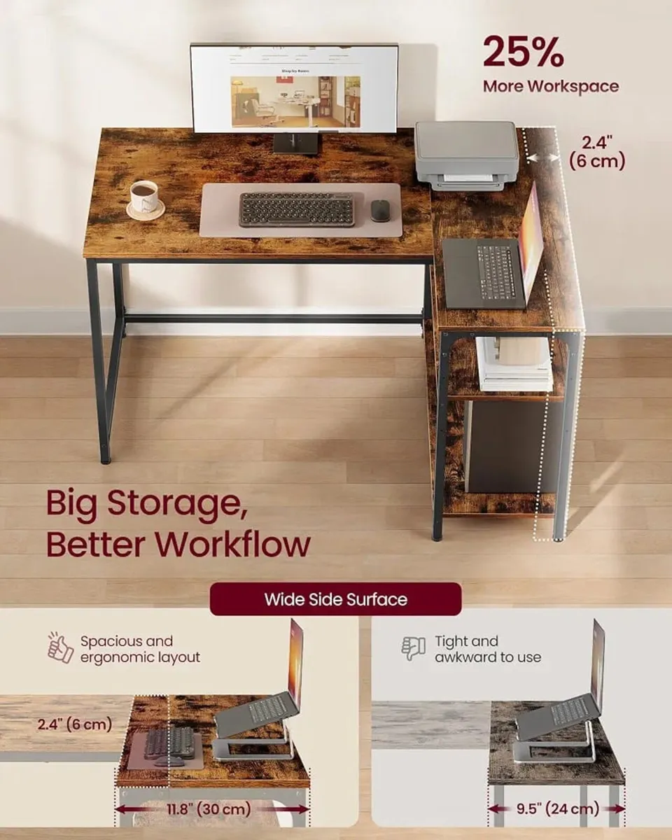 L Shaped Computer Desk, Corner Table with Storage, - Image 3