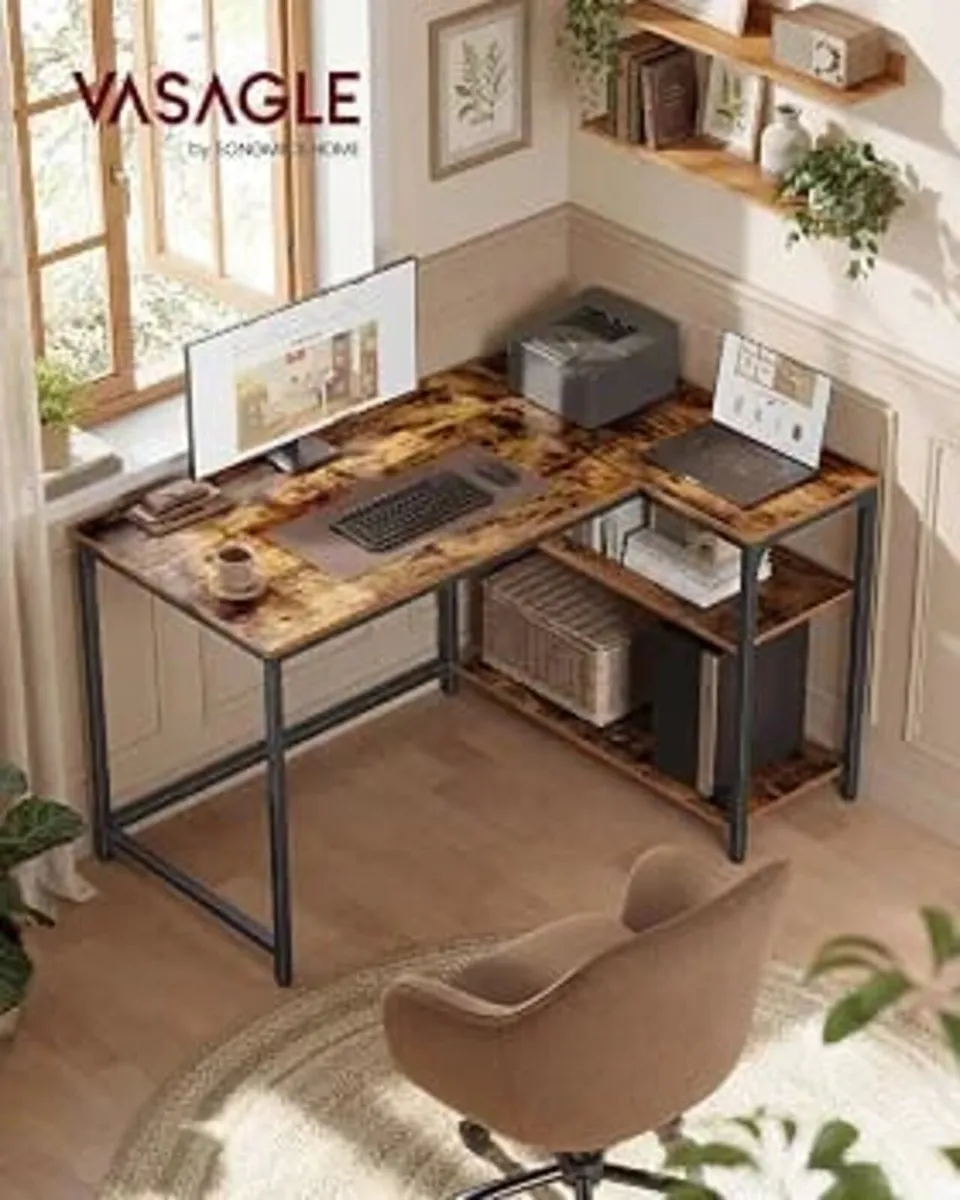 L Shaped Computer Desk, Corner Table with Storage, - Image 4