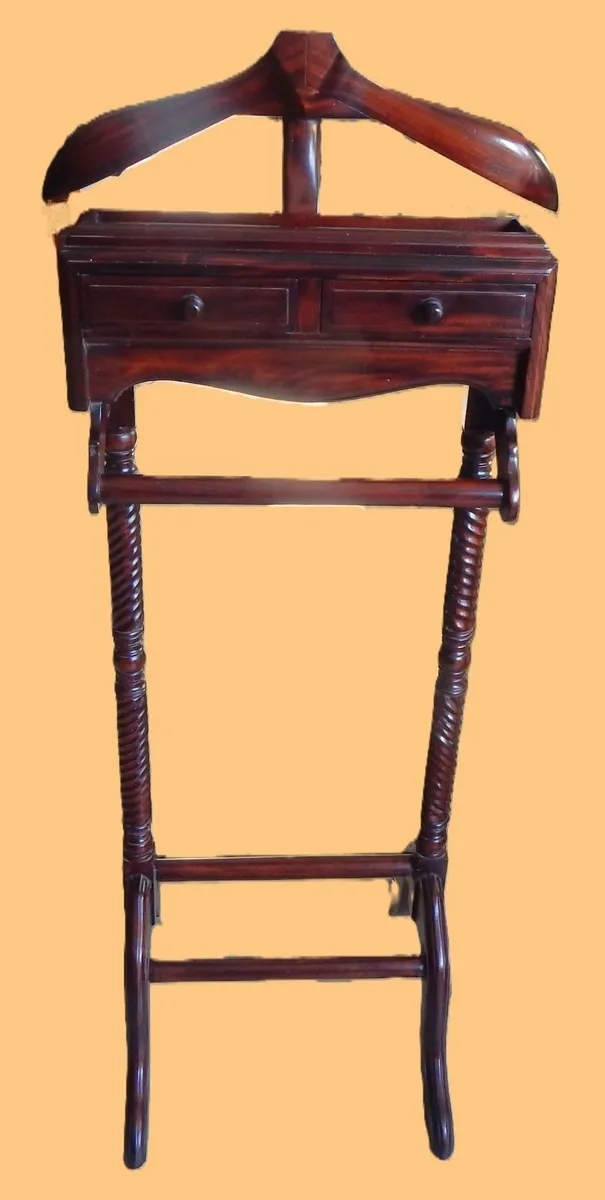 Gents Ornate Mahogany Valet Stand with 2 Drawers - Image 1
