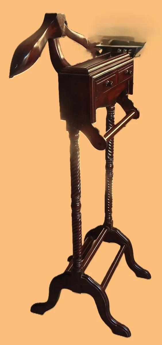 Gents Ornate Mahogany Valet Stand with 2 Drawers - Image 2