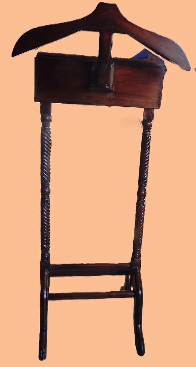 Gents Ornate Mahogany Valet Stand with 2 Drawers - Image 3