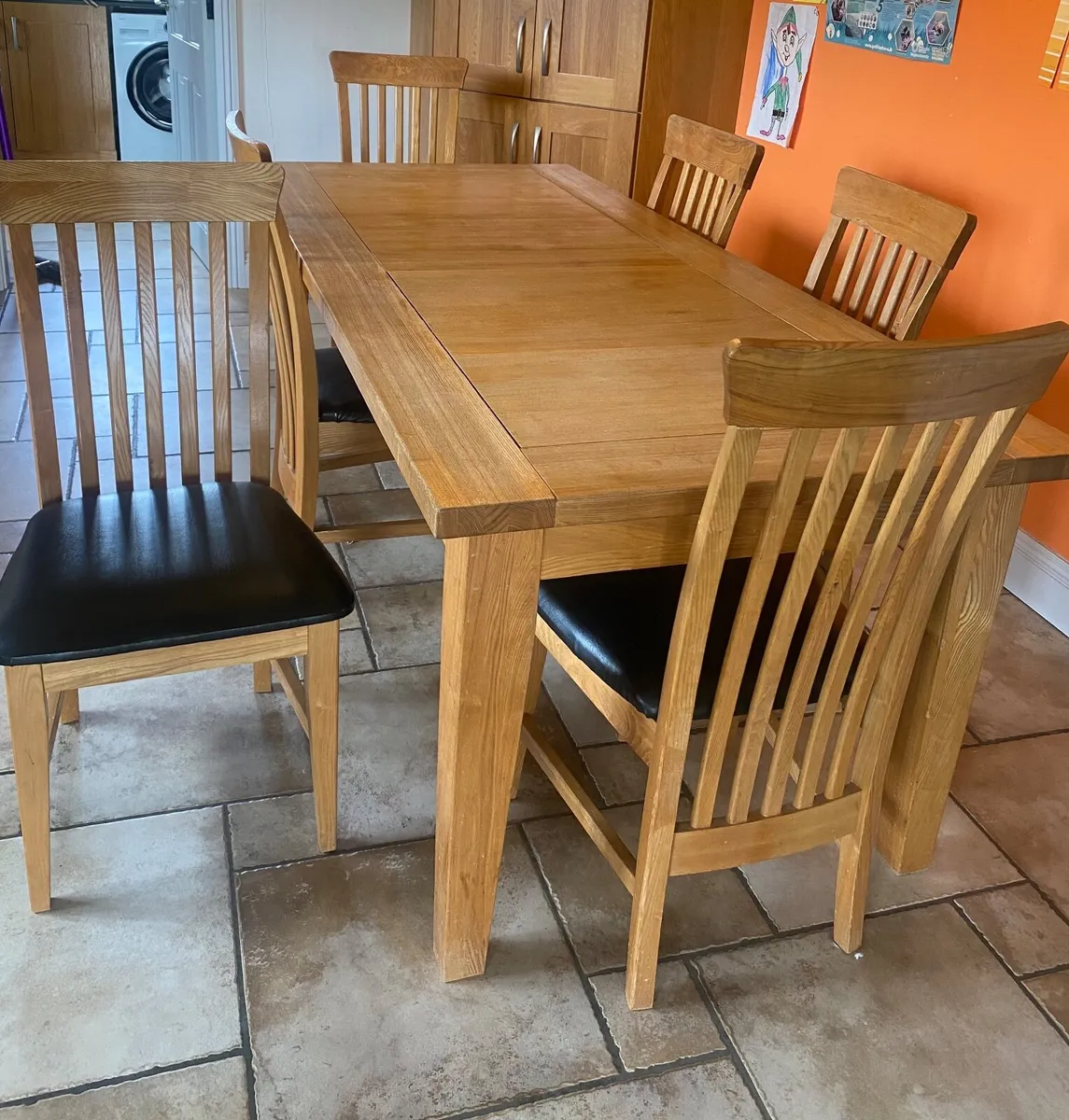 Solid Oak 7ft kitchen table with 6 chairs - Image 2